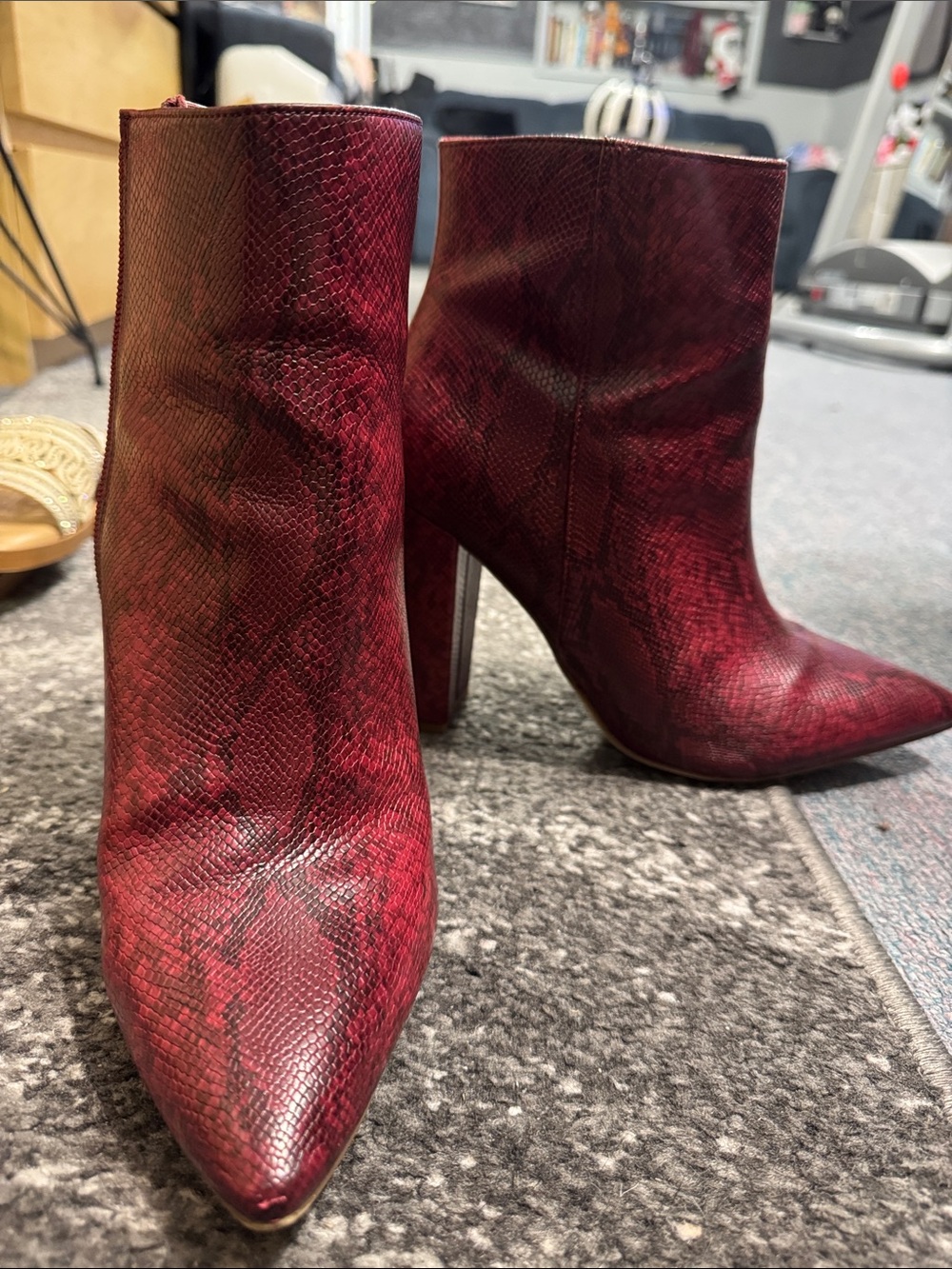 JustFab Red Snake-Embossed Pointed Toe Ankle Booties